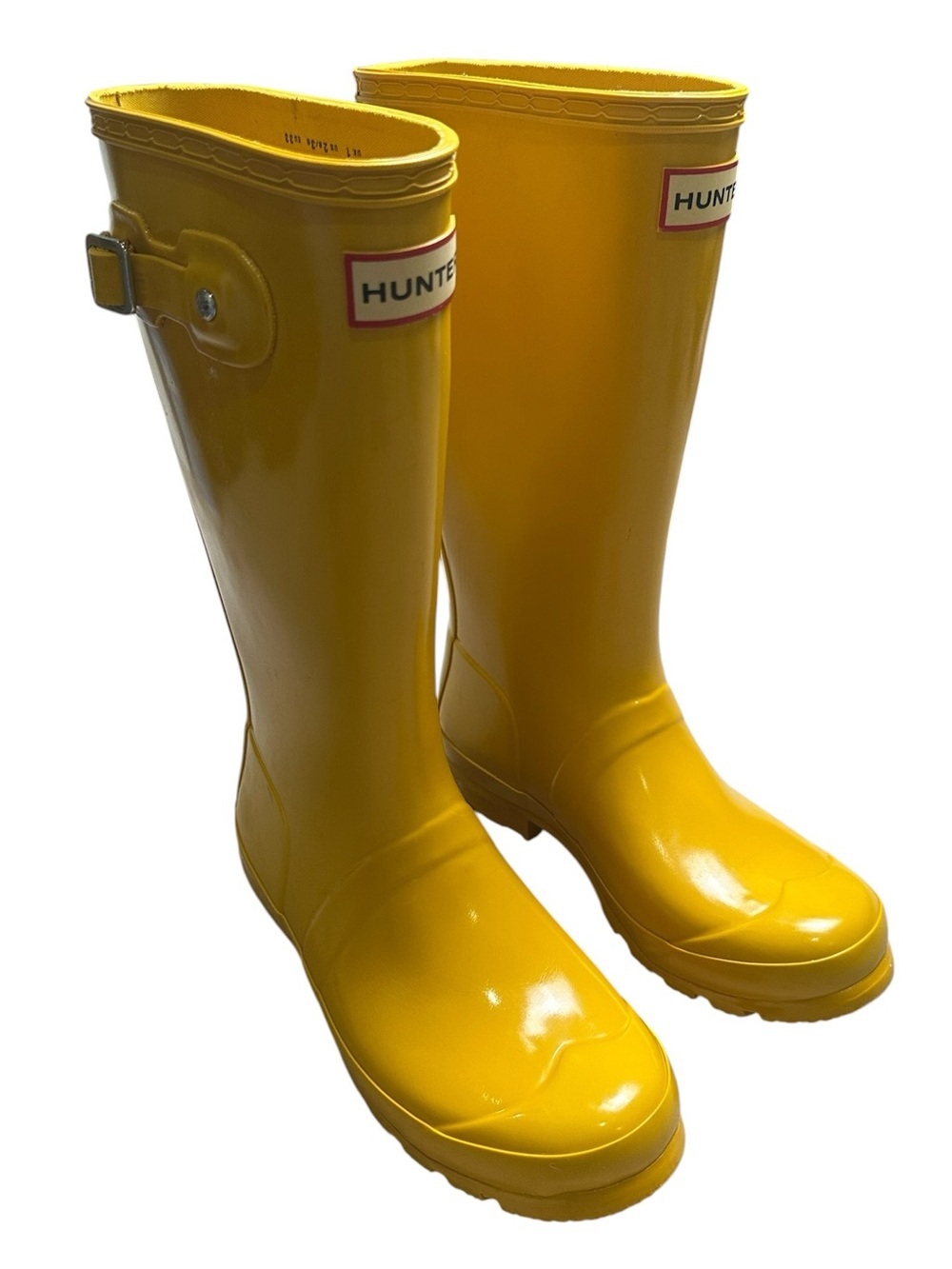 Hunter Kids Size 2B/3G Original Tall Glossy Yellow Rubber Rain Boots - Picture 3 of 12